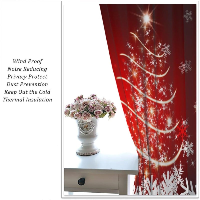 YCness Merry Christmas Curtains, Merry Xmas Tree Glitter Snowflake Window Treatments for Living Room Bedroom Kitchen Holiday Party Decor,Red Burgundy New Year Drapes 2 Panel Sets,42x54 Inch - Image 5